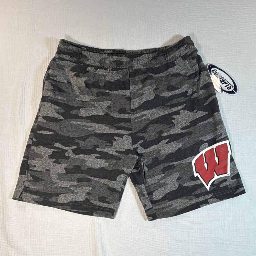 Sports Concept Grey Camo Wisconsin Badgers Men’s Large Cotton Blend Shorts NWT